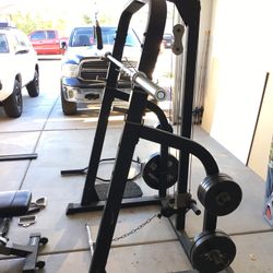 Nautilus NT907 Home Gym (Squat Rack) with Lat Pulldown/Cable Extension & Weight Set & Hex Bar