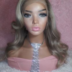 Shoulder Length Ash ombre Blonde /Sand Blonde Lace Front Wig Bid on Ebay At $55