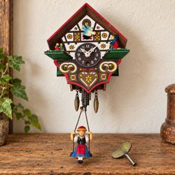 Miniature German Key-Wound novelty cuckoo clock of Swiss Hansel Gretel With  Key