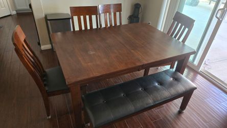 Ashley's Wood Dining Table Set with Chairs and Bench