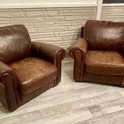 2 Italian Top-Grain Leather Club Chairs – Cognac Brown – Set of 2