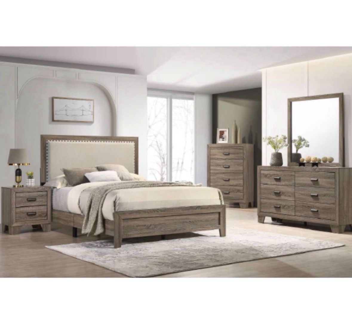 4- Pc Bedroom set Dresser,Mirror Nightstand (1) Queen size bed frame Not including Mattress and Box Sp