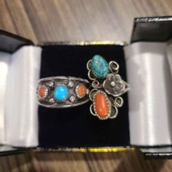 Sterling 925 His And Hers Set Navajo Rings 