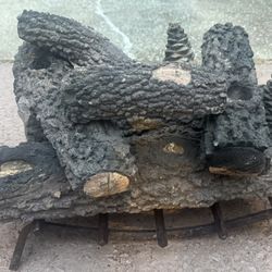 Gas Fireplace Ceramic Log Set w/ Grate – Vented 