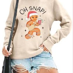 Merry Christmas Sweatshirts Women: Gingerbread Graphic Shirts 2X-Large Apricot