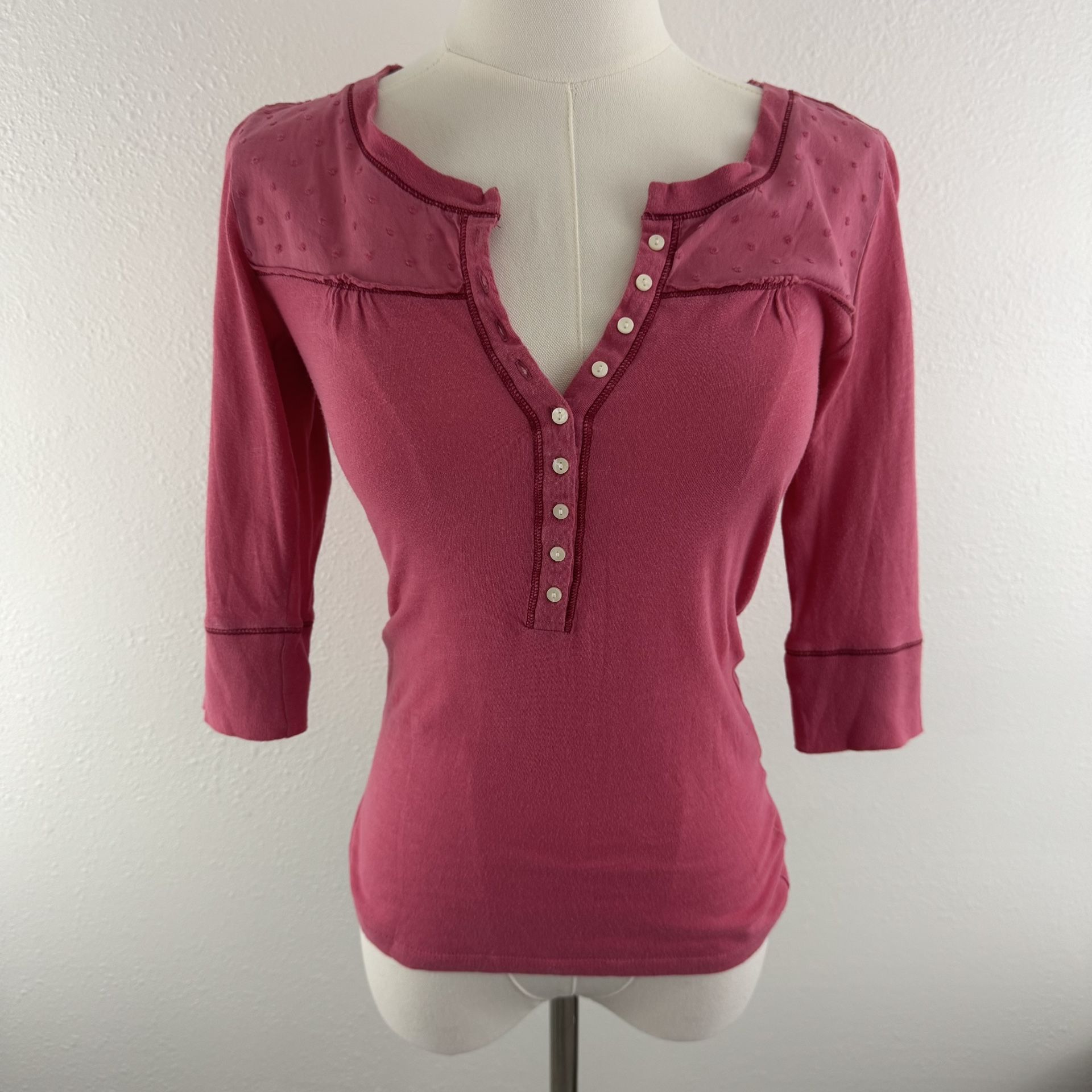 AEROPOSTALE Y2K Pink Twilightcore Bella Swan Vibes V Neck Henley Half Sleeve Top