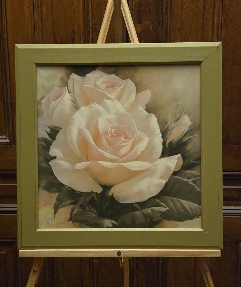 Signed "Igor Levishev" White Roses Painting