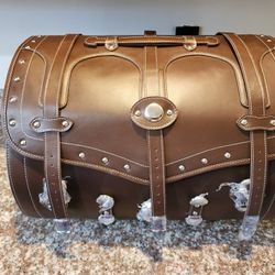 Motorcycle Sissy Bar Bag - Waterproof High Quality Tan Leather Trunk for Harley Davidson