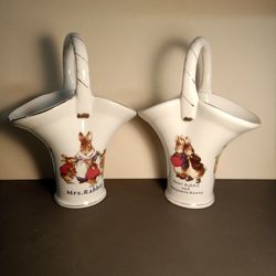 Two Vintage Peter Rabbit The World of Betrix Potter Ceramic Baskets / Vases