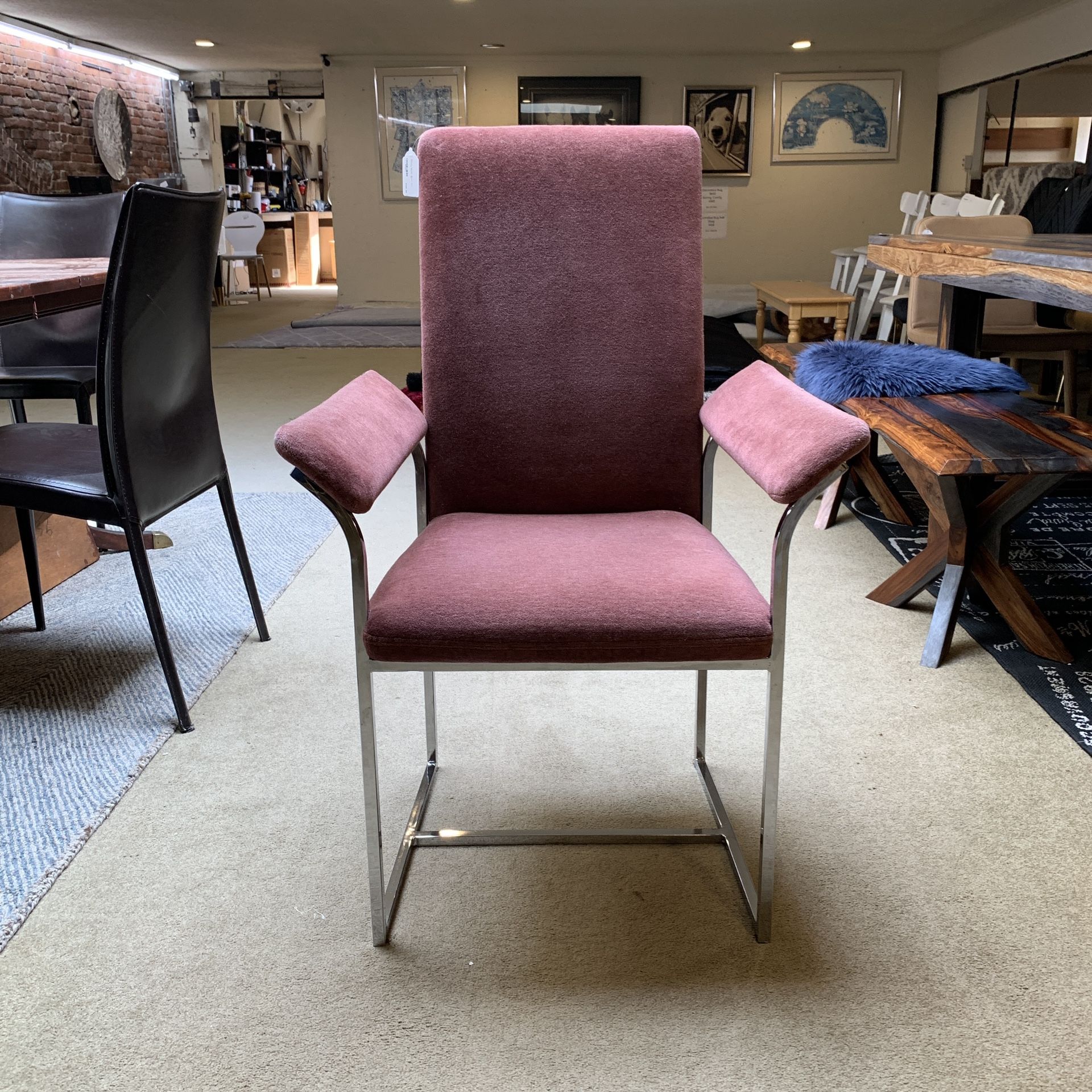 Mauve Velvet Slant Arm Dining Chair