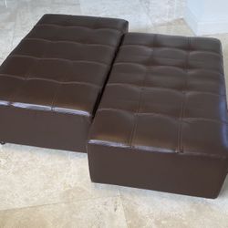 2 Herval Real Brown Leather Ottoman With Wheels 42” L x24”w X 12” H 