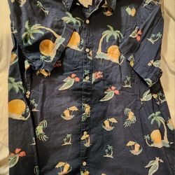 American Eagle XXL Blue Hawaiian Shirt Button Down