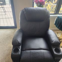 Black Leather Self Standing Recliner With Massager And Heat Option