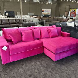 Big Soft Pink Velvet Sectional Couch