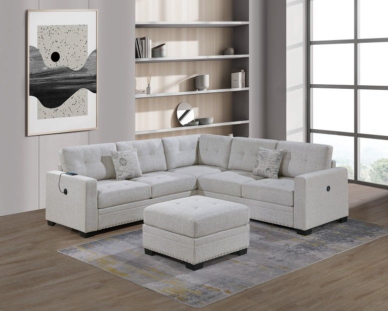 4pcs Sectional Sofa w/ottoman & USB connection