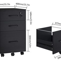 3 Drawer Wood Mobile File Cabinet, Under Desk Storage Drawers Small File Cabinet for Home Office (Black)