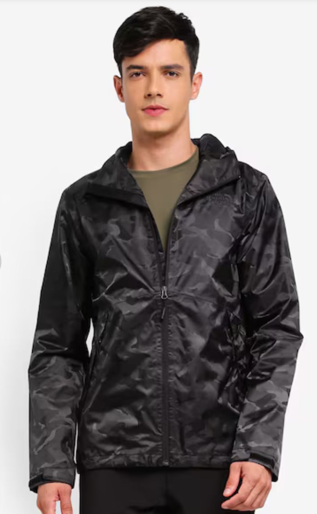 The North Face Waterproof Rain Jacket Black Camo Millerton Antora Windbreaker L