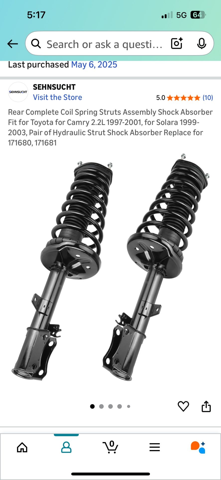 Rear Struts for Toyota Camry or Solara