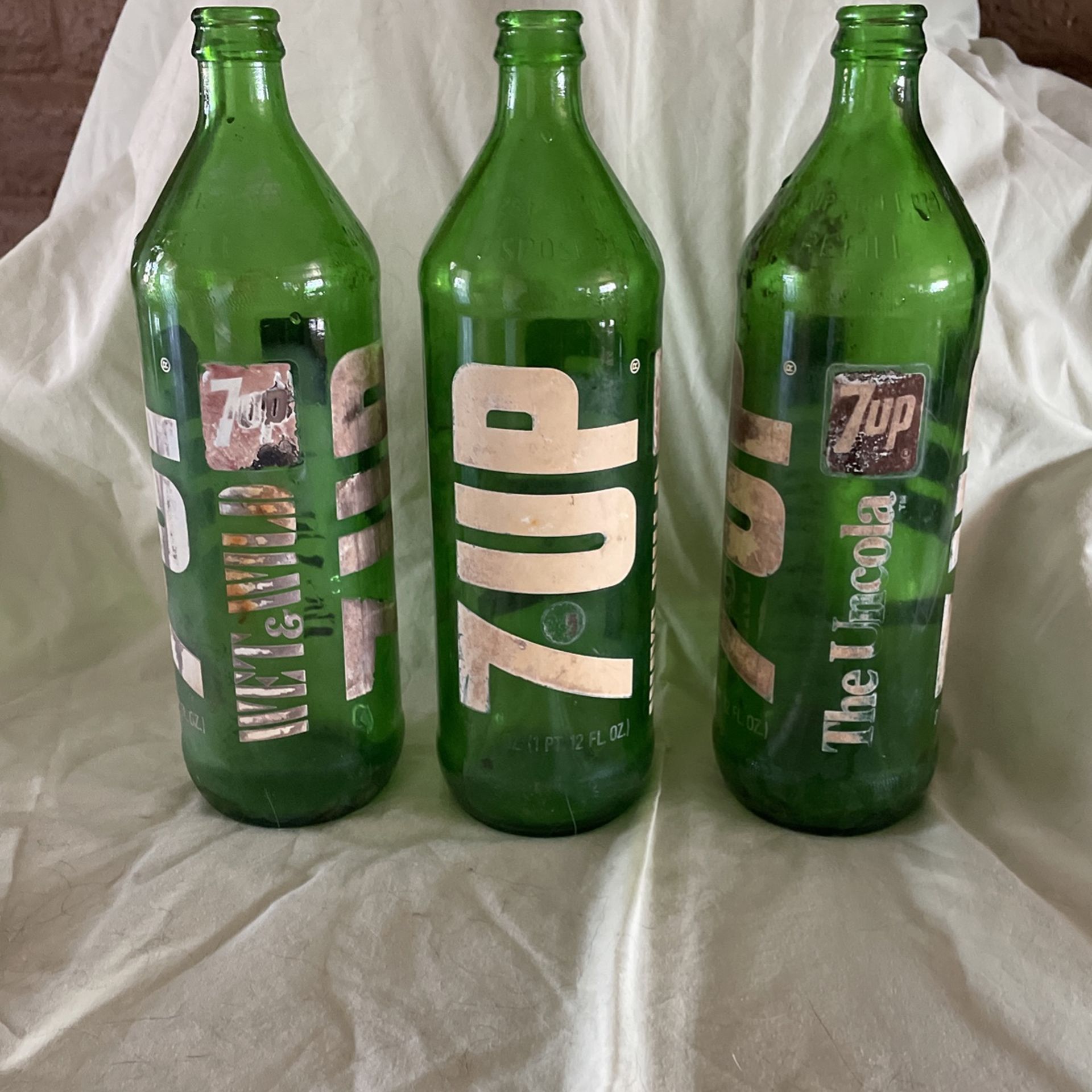 3 Vintage 7 Up Bottles