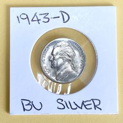 1943 - D.    Silver Brilliant Uncirculated Jefferson Nickel.