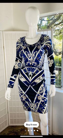 Emilio Pucci silk dress  with blue black and white abstract print 