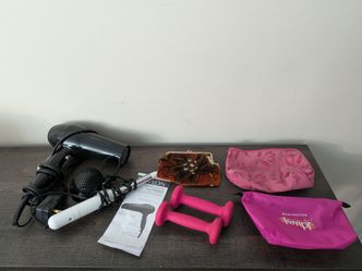 Hair Dryer, Curling Iron, Weights, Pouches