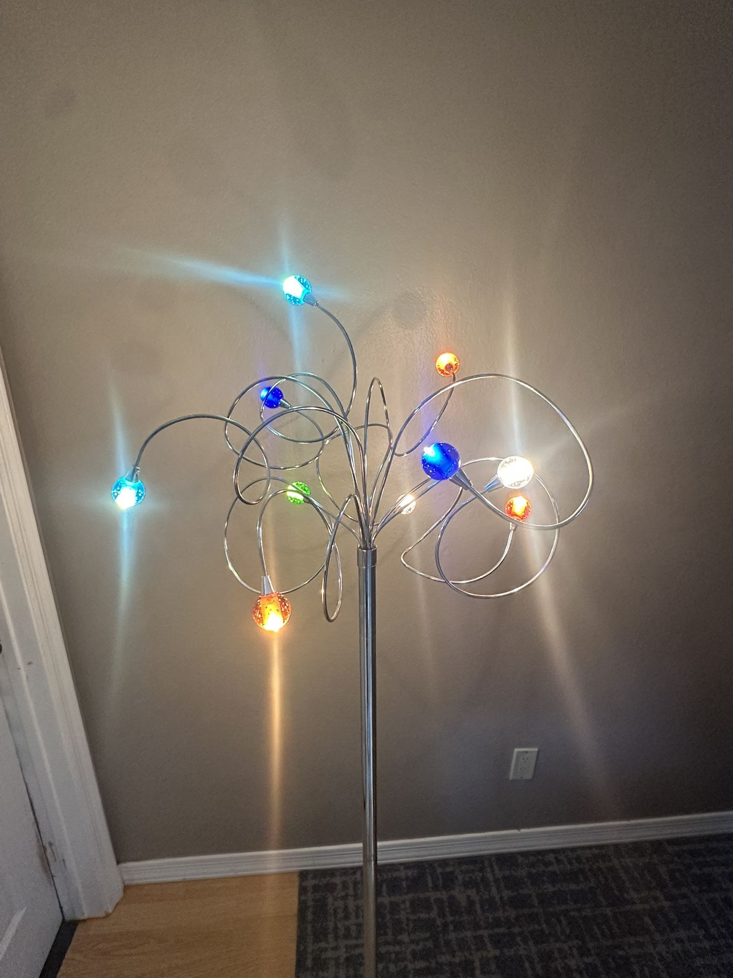 Modern Chrome Floor Lamp with Colorful Glass Orbs — Great Condition
