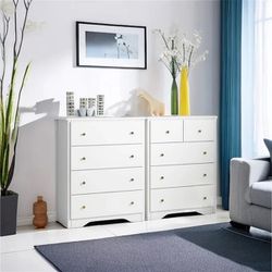 Set Of 2, Dresser Chest, Modern Chest Organizer with 4 Drawers for Bedroom, White Finish