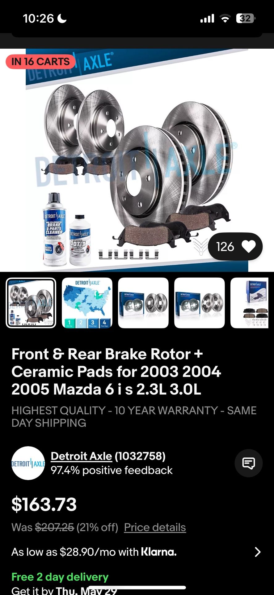 04 Mazda 6 Front and Rear Brake pad + Rotor kit