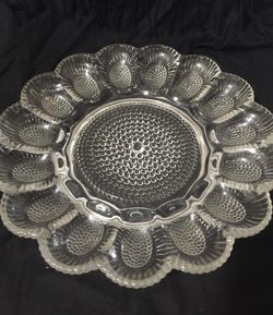 Vintage Hobnail Pressed Glass Egg and Relish Plate