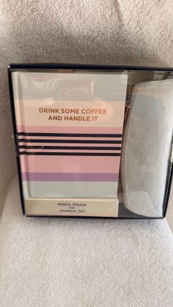 Drink Some Coffee and Handle It Journal & Pencil Pouch Set - Pink Stripe