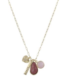 Women's 14Kt Gold Flash Plated Genuine Pink Stone "Loved" Pendant Necklace