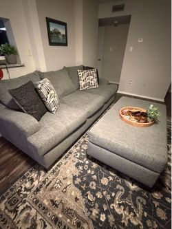 Modern Gray Sofa + Oversized Ottoman