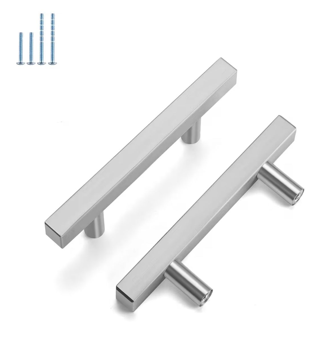 Brushed Nickel Cabinet Pulls Kitchen Cabinet Handles, 3” Hole Centers Square