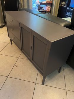 mid-century modern style gray buffet sideboard cabinet, dresser