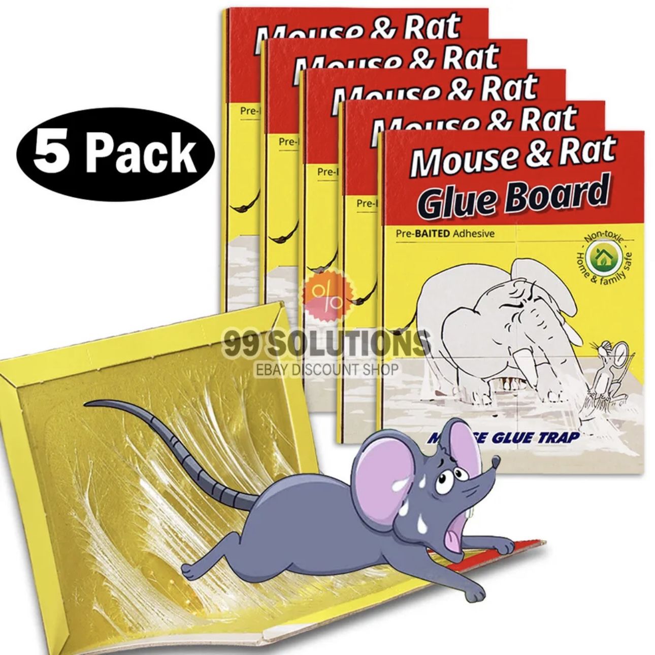Mouse glue traps rat mice rodent sticky pad board roaches snake 5 pcs