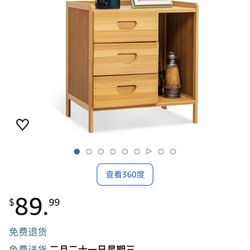Nightstand with 3 Drawers and 1 Open Shelf, Bamboo Bedside Table Storage Sofa Side Stand Cabinet for Bedroom Living Room Dormitory, Natural
