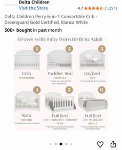 Delta Children Perry 6-in-1 Convertible Crib - Greenguard Gold Certified, Bianca White