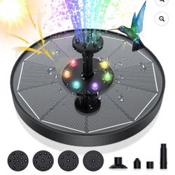Solar Fountain with LED Light - 3.5W Solar Bird Bath Fountain Pump with Poles Solar Water Pump with 6 Nozzles Free Standing Floating Solar Powered Fou