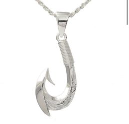 Sterling Silver Hawaiian Scroll Fish Hook Pendant 