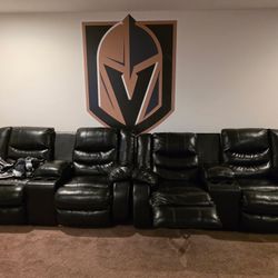 2-Piece Faux Leather Manual Recliner Couches (Black)