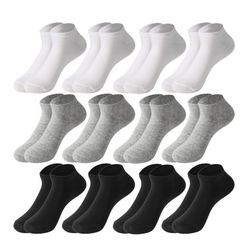 New Pack of 12 Men’s One Size Low-Cut Athletic Socks in White, Gray & Black