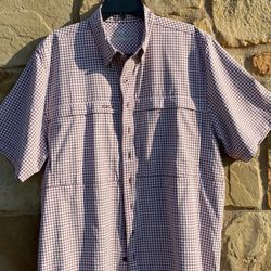 Men’s Size Large GameGuard Outdoors Maroon And White Tekcheck Shirt-FIRM