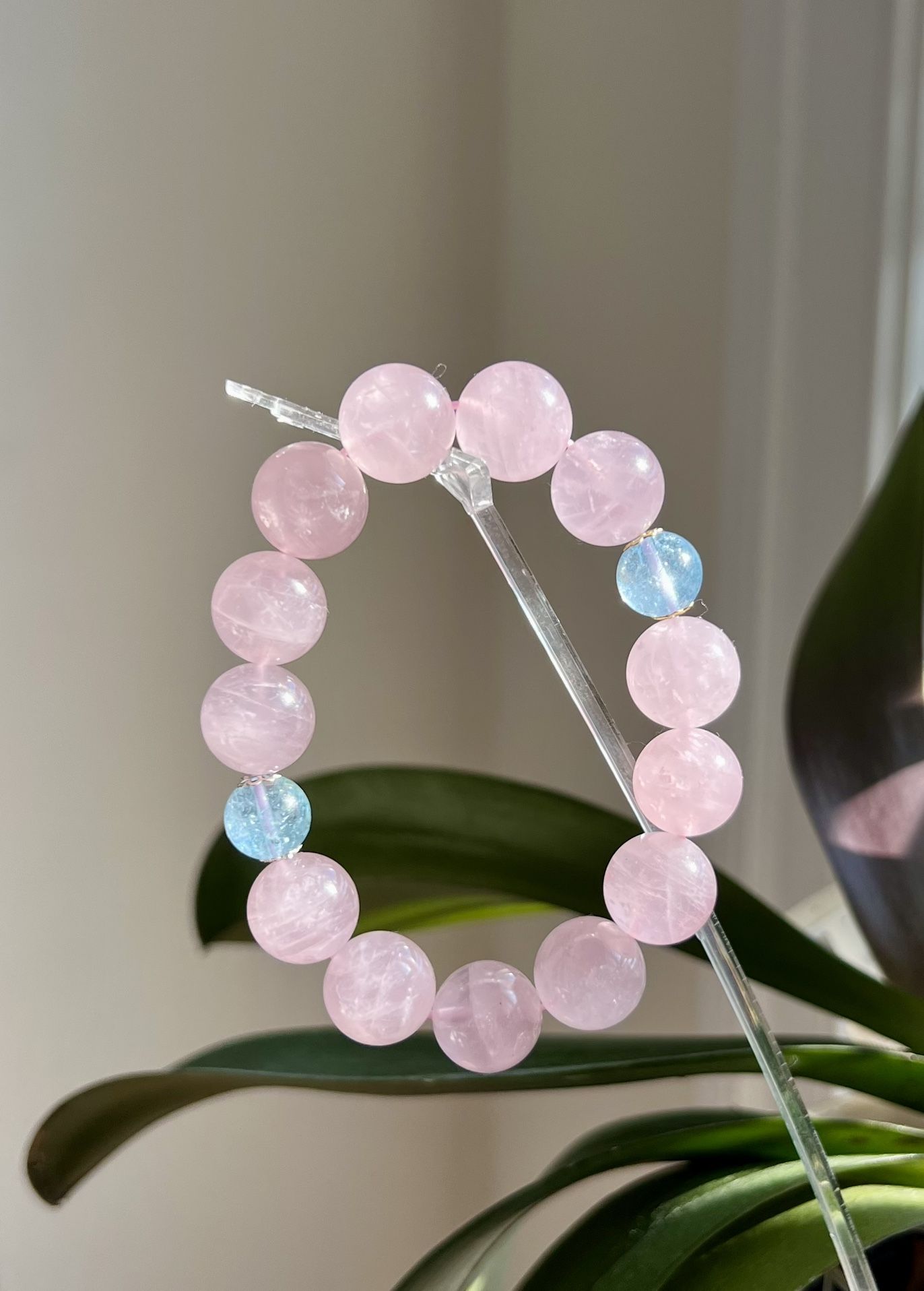Natural Pink Crystal And Blue Topaz Bracelet