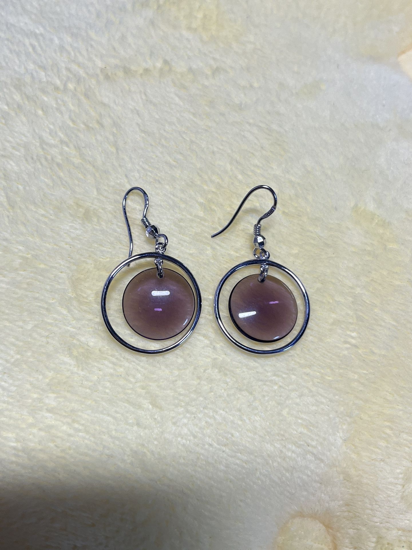 925 Sterling Silver with purple crystal dangle earring