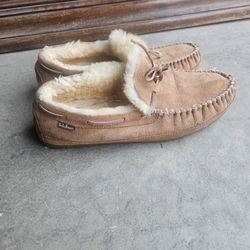 L.L.Bean Shearling Lined Suede Moccasin Slippers Men’s 13 Wide