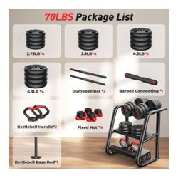 FEIERDUN Adjustable Dumbbells, 70lbs  Weight