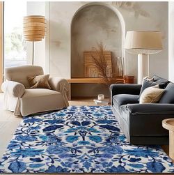 6x9 Washable Boho Floral Used Rug