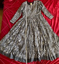 Elegant Black & White Embroidered Indian Dress