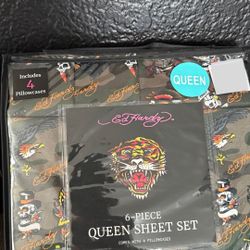 ED HARDY SHEET SET NEW SIZE QUEEN ED HARDY BEDSHEETS 6 PIECE SET!